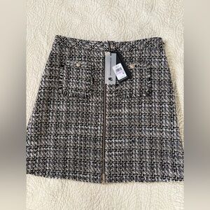 Karl Lagerfeld Black, Tan & Cream Tweed Zip-Front Mini Skirt